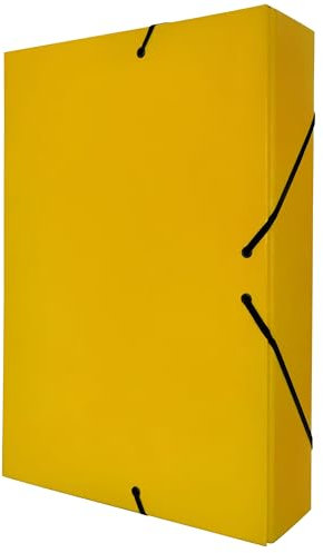 Raylu Paper Projektmappe Matt A4 mit 7 cm Rückenbreite, stabile Kartonmappe und Verschluss mit Gummibändern für Schulprojekte oder Büro, Aktenordner Größe 34 x 24 cm (Gelb)