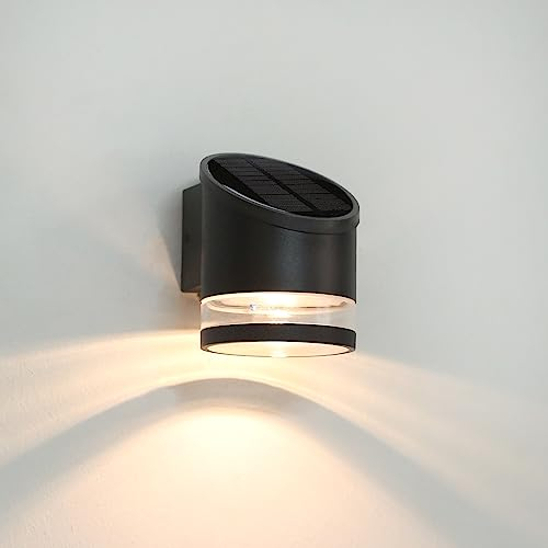 HLFVLITE Lampe Solaire Extérieure LED Crépuscule à l'aube, Applique Solaire en Aluminium étanche IP54 pour Clôture, Jardin, Porte D'entrée, Garage, Noir