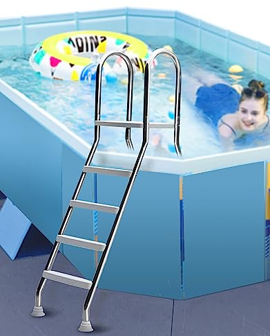 4 Step Non-Slip Swimming Pool Ladder for Above Ground Pool, Above Ground Safety Pool Stairs with Large Platform, Removable Stainless Steel Pool Steps for Open-Air Bath, Swim Gym, Load 250kg