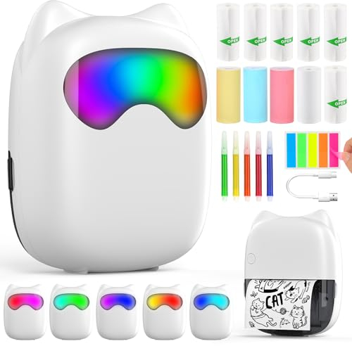 HUIJUTCHEN LED Mini Drucker, Taschendrucker, Mini Fotodrucker für Smartphone, Sticker Drucker, Thermo Fotodrucker für Memo Journal Reisen Logo Notizen Journal Liste (A)