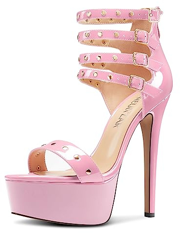 HEUIVZAR Damen Plateau Plattform Stiletto Hoher High Absatz Heel Peep Open Zehenkappe Sandalen Knöchelriemen Reißverschluss Schnalle Party Schuhe