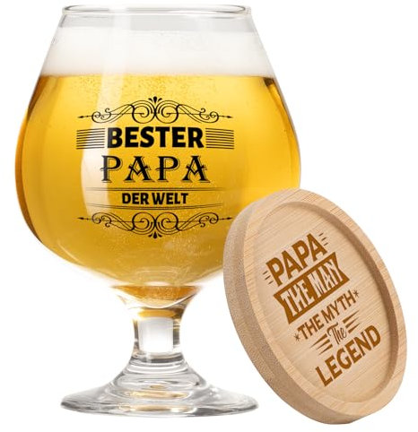 PRSTENLY Vatertagsgeschenk für Papa, 17OZ Bierkrug Glas+Bambus Untersetzer Geschenke für Bester Papa Männer Geburtstag Ostern Weihnachten, Geburtstagsgeschenk für Vater