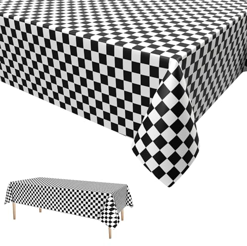 Schwarz Weiß Karierte Tischdecke,Tischdecke Racing Einweg Plastik Tischdecke Einweg Tischdecke mit Karierter Flagge für Racing Party Dekoration 137 x 274cm