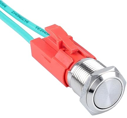 DMWD 16mm Heavy Duty Latching Metal Push Button Switch Waterproof Anti-Vandal Large Current 20Amp 12V 24V 110V ON-Off 1NO 2 Pins with Pre-Wired Socket for 5/8 Mounting Hole Without LED