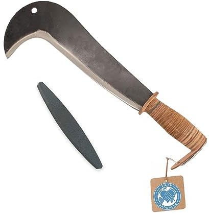 4betterdays.com NATURlich leben! Schweizer Gertel/Gertl mit Ledergriff - inkl. Gratis Schleifstein/Schneidelänge: 30 cm, Grifflänge: 13,5 cm - Schweizer Gertl maschinengeschmiedet