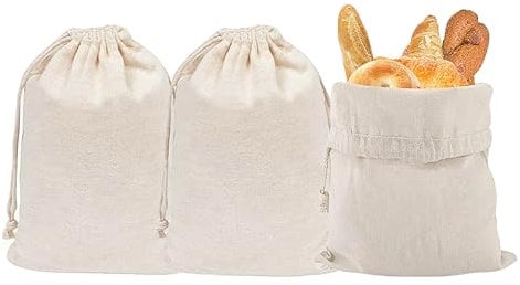 Vordpe 3 Stück Leinen-Brotbeutel,Brottasche mit Kordelzug,Brot Aufbewahrungsbeutel,Wiederverwendbar Brotsack,für Brot,Baguette,Obst,Gemüse (30 x 40cm)