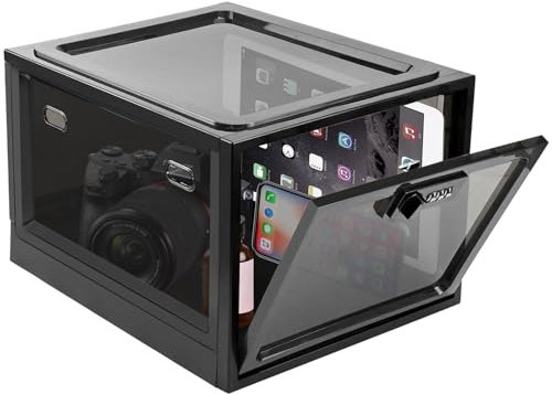 Transparent Medicine Lock Box, Lockable Storage Box with Lock Medication Refrigerator Lockable Container Safe Locking Box, Lock Box for Classification for Kitchen Home School and Office Safety (Black)