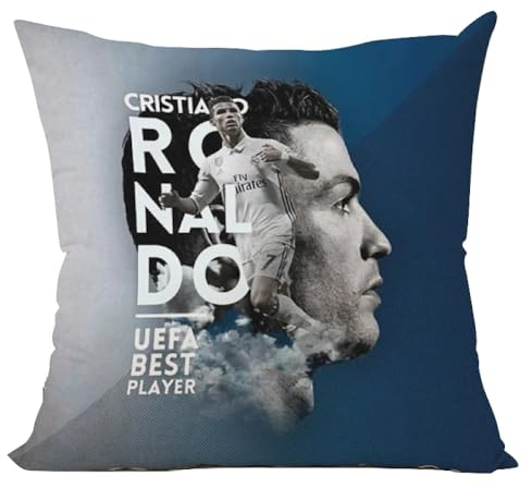 The Beach Stop Sports Hero Cristiano Ronaldo Kissenbezug, Geschenkidee für Männer, Frauen, Jungen und Mädchen, 45 x 45 cm, 18 x 18 cm, Ronaldo Blau