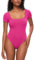 COMFREE Body à Femme Manches Courte Élégant Col Carré Bodysuit Square Neck Jumpsuit Tops Slim Fit T-shirt Top Rose Rouge XL