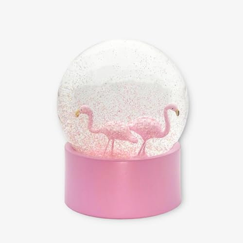 Boule de neige avec flamants roses amoureux