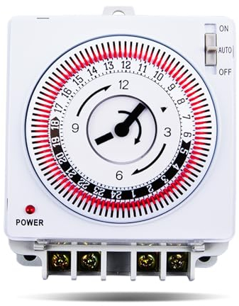 Lamptobe 24 Hour Mechanical Immersion Heater Segment Timer Switch with Waterproof Cover, Indoor Energy Saving Mechanical Immersion Heater Timer Switch 16A/3680W for Lights, Heaters, Home Appliances