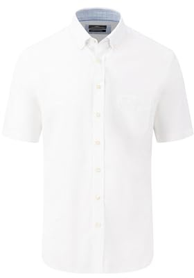 FYNCH-HATTON Herren Halbarm-Hemd aus Slub-Baumwolle, White, M