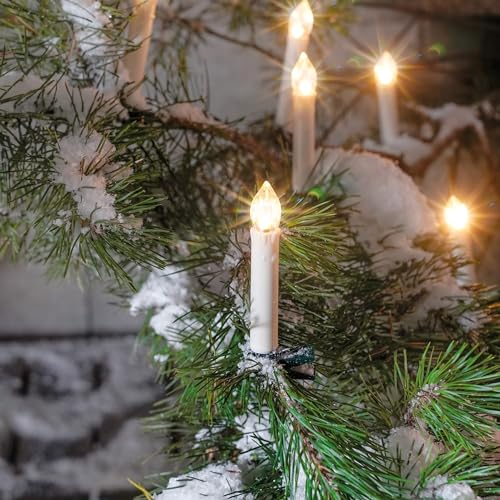 Esotec Solar Weihnachtsbaum Lichterkette, 10m, 20 LED Kerzen, warmweiß, klemmbar, LiFePo4 Akku, Zuleitung 2m, Solarmodul, Erdspieß, Weihnachtsbeleuchtung, Weihnachtsdeko, winterfest, außen, 102574
