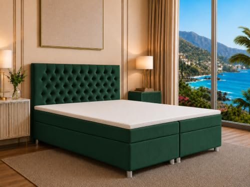 Best For Home Trinity K14 Boxspringbett mit 7-Zonen Bonell-Federkernmatratze | Boxspringbett 200x200 | Boxsprintbett mit Matratze Und Stauraum | Polsterbett 200x200 - Lieferung bis Bordsteinkante