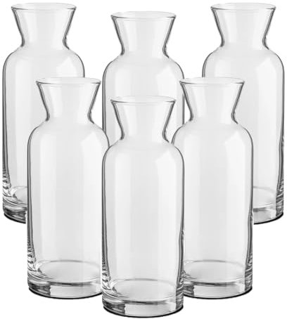 JUANIO Lot de 6 Carafe à vin, broc en Verre Transparent, pichet à Eau, à Boisson, capacité 0.36 L - Diamètre 6.3 x Hauteur 17.2 cm