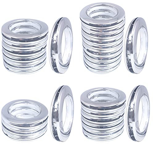 32 Pack Curtain Eyelet Rings, Inner Diameter 1-9/16(40mm) Curtains Grommet with Clips Roman Rings Curtain Spacers kit For casement eyelets tool Accessory (Light Silver)