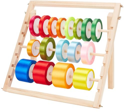 BENECREAT Supporto di Stoccaggio Nastri in Legno Organizzatore di Supporto a Nastro a 3 livelli Organizzatore di Supporto per Bobina per Artigianato Cucito Nastro di Filo di Maglia Rotolo di Tulle