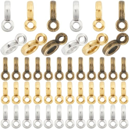 SOFPLATE 300 Stück Ringöse Perlen Abstandshalter Perlen Silberfarbene Und Goldene Legierung Tibetische Röhrensäule Abstandshalter Ringe Mit Aufhängerschlaufe Beschläge Für DIY Ohrring Halsketten Sorti