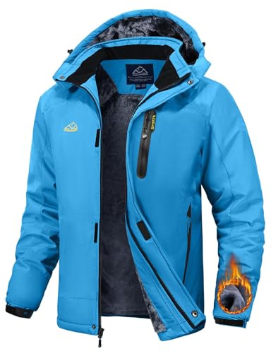 Rdruko Giacca invernale da uomo, giacca da sci invernale, in caldo pile, da snowboard, impermeabile, con cappuccio