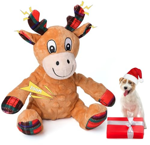 FWLWTWSS Hundespielzeug Quietschend, Elch für Weihnachten, Interaktives Waschbares Spielzeug für Kleine, Mittlere Hunde und Welpen