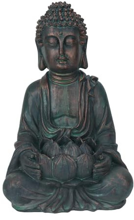 APIELE Buddha Figuren mit Lotus,Buddha Figur Teelichthalter mit LED für Yard,Hof, Balkon, Landschaft,Garten