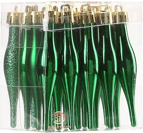 Sea Team Set di 20 decorazioni a goccia di Natale con lacci, palline da 85 mm/3,35, in plastica, infrangibili, decorazioni da appendere per albero di Natale, matrimoni, feste. Verde