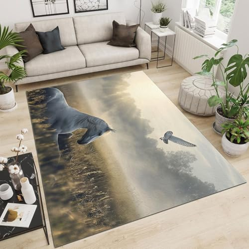 Photography White Horse Rugs Non Shedding Dense Easy Clean Non Slip Machine Washable Short Pile Soft Touch Rugs for Bedroom Living Room Bathroom Kitchen Large Rug Multicolor 80 x 150 cm