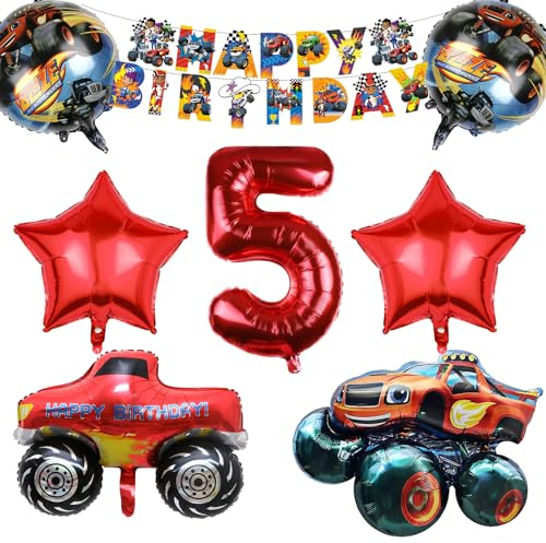 Monster Truck Geburtstagsdeko 5 Jahre Junge, Cars Luftballons Geburtstag Set, Rennwagen Kindergeburtstag Party Deko, Monster Truck Ballons, Banner, Monster Trucks Birthday Supplies für Kinder