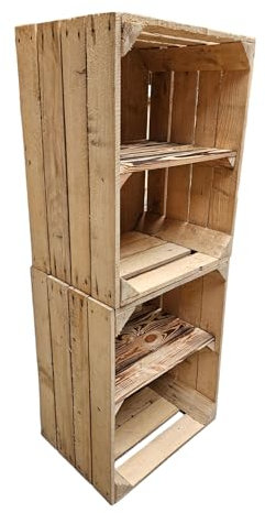 Teramico Vintage gebrauchten Holzkisten/Obstkisten/Weinkisten original aus dem Obstanbau mit Ablagefach geflammt 50 x 40 x 30cm (2 x Ablage Kurz)