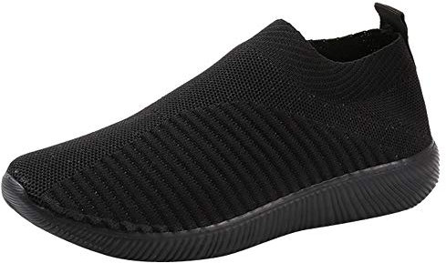Zapatillas deportivas para mujer, sin cordones, con parte superior de malla simple, ligeras, transpirables, para correr, gimnasio, correr, atletismo, fitness, al aire libre, Black, 36.5 EU