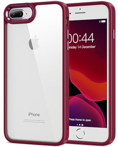 HOOMIL Crystal Clear Hülle für iPhone 7 Plus/iPhone 8 Plus, Anti Gelb Durchsichtig Handyhülle Stoßfest Schutzhülle - Weinrot