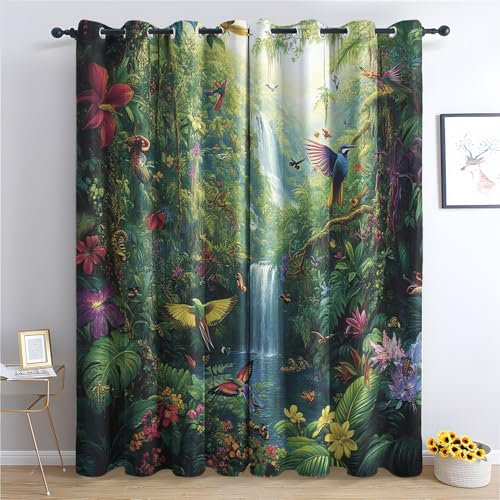 Wild Tier Vogel Vorhang, Wohnzimmer Schlafzimmer Blickdichte vorhänge, Tropische Dschungel Tier Gardinen, mit Ösen Verdunkelungsvorhang, Vorhänge 2er Set, 137x117 cm