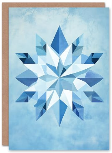 Artery8 Abstract Polygonal Snowflake Blue Geometric Blank For Him Or Her Art Christmas Card