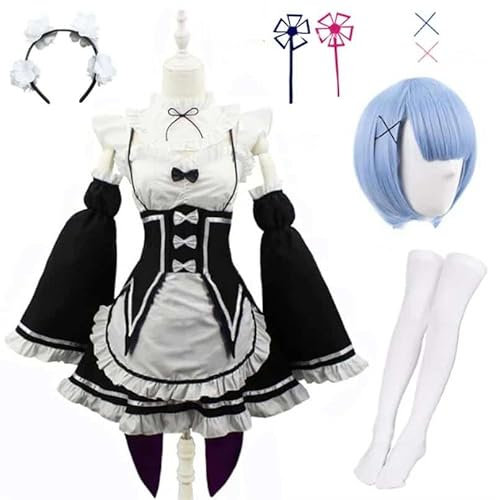 Anime Ram/Rem Cosplay Kostüm Re Life In A Different World from Zero Black Maid Outfit Halloween Kostüm Gift, 7, XL