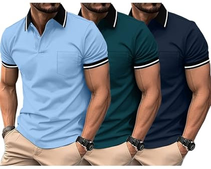SwissWell 3er Pack Poloshirt Herren Kurzarm Golf Polo Shirts Männer Atmungsaktiv T-Shirt für Herren, Mondblau+Marineblau+Cyanblau XL