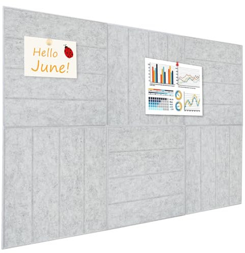 Okydoky Tablón de anuncios de fieltro grande, autoadhesivo, 90 x 60 cm, 6 unidades, 30 x 30 cm, rayas verticales de fieltro, para casa, oficina, aula, decoración de pared, gris claro (GY-3030, 6