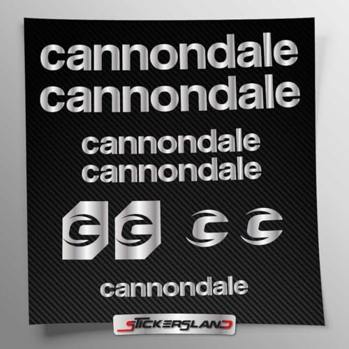Stickersland® Aufkleber-Set kompatibel mit Rahmen Cannondale MTB Mountainbike und Helm | Aufkleber-Aufkleber mit Logos | Stickersland® (Silber glänzend metallisch)