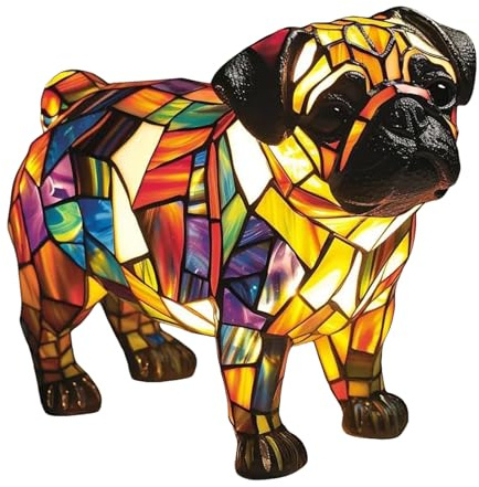 Hqunjikp Mops-Lampe und Mops, Dackellampe, dekoratives Nachtlicht für Hunde, Kunstharz, französische Bulldogge, buntes Haustier-Hunde-Thema, LED-Tischlampen, Geschenk für Hundeliebhaber