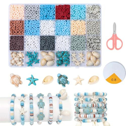 Canollo 2400 Stück Perlen für Armbänder, Ketten Selber Machen set, Clay Perlen zum Auffädeln, Schmuckherstellung Kit für Schmuckherstellung, Halsketten, Ohrringe, Handwerk