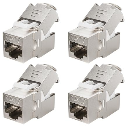 ZOERAX 4x CAT7 Keystone RJ45 Modul Buchse - Werkzeuglose LSA Schneidklemme für CAT7/CAT6a/CAT6 Verlegekabel, 10 Gbit/s 1000 MHz, Vollgeschirmt STP (AWG 22-24) - Für Patchpanel & Netzwerkdose
