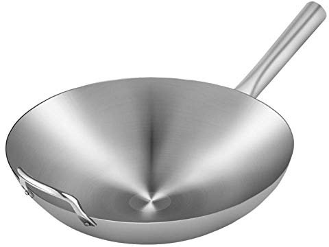 GAOAZHEN Wok in Acciaio Inox 34 43 cm Antiaderente Adatto a Tutti i Piani Cottura Anche a induzione Stay Cool Manici 43 cm