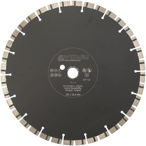 WEFARU Diamantscheibe SKT 12 Ø 450 mm – 25,4 mm Bohrung – Profi Trennscheibe für Beton, Ziegel, Granit, Mauerwerk – Kurzzahn-Turbo – Nass & Trocken – für Trennschleifer, Fugenschneider bis 10 kW