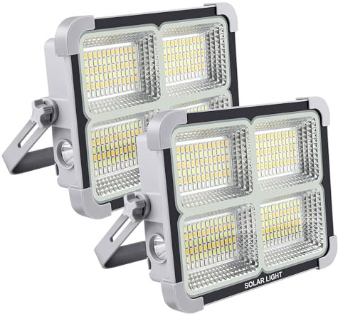 Faro LED Ricaricabile 150W,Fosingut Faretto LED Esterno con Pannello Solare Portatile,6 Modalità/Base Magnetic/11000mAh Batteria Lampada Emergenza Proiettore,Luce da Lavoro,Campeggio,Pesca,Cantier-2p