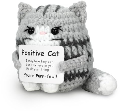 Meanju Positive Geschenke Katze Kuscheltier, Lustige Geschenke für Frauen | Pocket Hug Katzen Plüschtier, Glücksbringer Kreative Gehäkelte Katze Puppe, Gute Besserung Mutmacher Geschenk