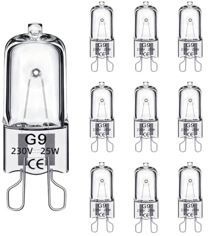 10Pcs G9 Halogen Light Bulbs 25W Warm White Capsule Bulb Dimmable 230V 300℃ | High Temperature Resistant No Flicker for Crystal Lamps Ceiling Lights Microwave Ovens Cabinet Lights Wall Sconces