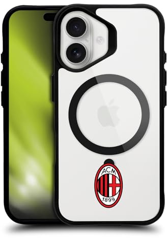 Head Case Designs Offizielle AC Milan Minimalistisches Wappen Logo-Symbol Black Shockproof Bumper Case [Military Grade Protection] Compatible with Apple iPhone 16 and Compatible with MagSafe
