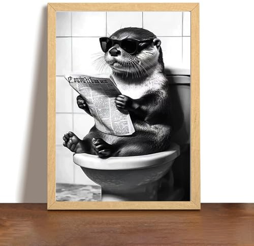 Zamety Badezimmer Bilder, Otter Schwarz Weiß Bad Bilder 30×40cm Ohne Rahmen | Lustige Tier Poster, Toilette Wand Deko Gäste WC Deko, Perfekt für Gäste WC, Toilette Oder Bad, Witzige Geschenkidee