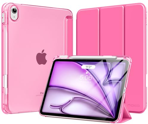 MoKo Cover per iPad Air 11 Pollici (M4/M3/M2) 2026/2025/2024 con Portapenna | Cover per iPad Air 5a/4a Gen 10,9 2022/2020, Custodia iPad Air Trifold Leggera con Retro PC Rigido Traslucido, Rosa Persiano