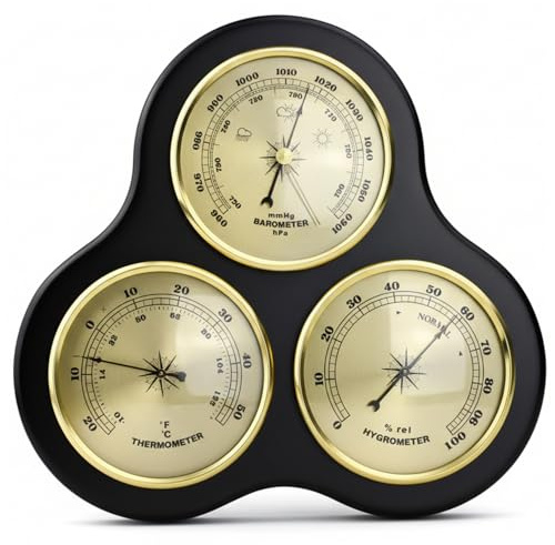 Bemonew Barometrisches Manometer Barometer für zu Hause – Innenbarometer mit Hygrometer und Thermometer, Wandhalterung, Innenwetterstation für Zuhause, 25,9 x 24,6 x 3,6 cm