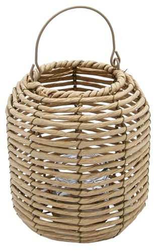 Rattan Windlicht Natur mit Kerzenglas - 23 x 19 cm - mit Bügel zum Hängen | Korbgeflecht Tischlaterne Boho Chic Deko Kerzenhalter Teelichthalter für Innen und Außen mit Tragegriff